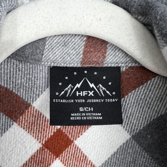 HFX Womens S Shacket Shirt Jacket Gray Rust Plaid Snap Front Pockets Oversize - Picture 11 of 13